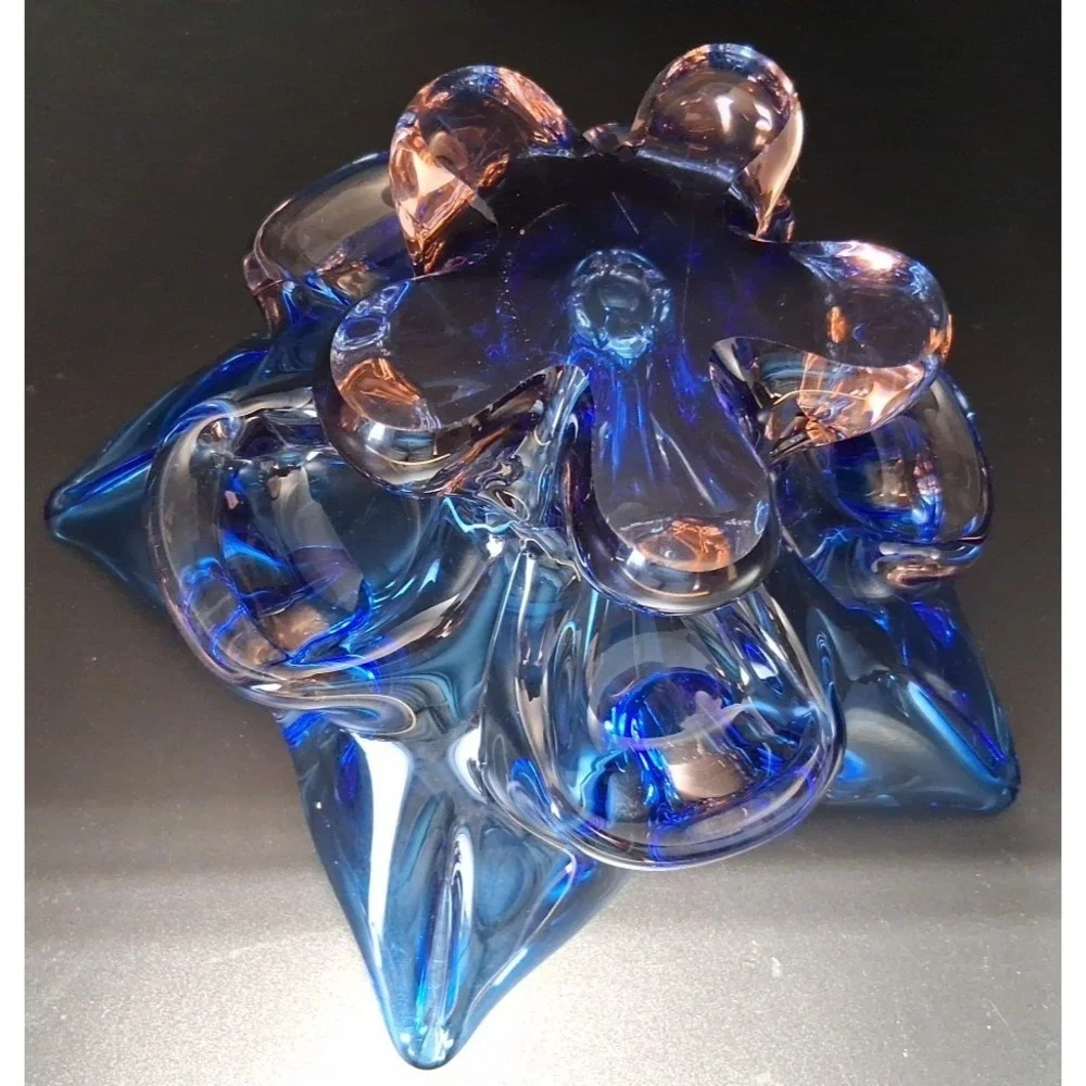 Vintage Murano Sommerso Art Glass Candle Holder, Blue, Clear with Pink Tint